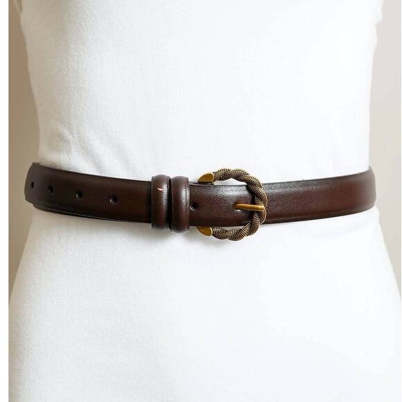 Two Tone Twisted Buckle Classic Leather Belt Brown - Picture 1 of 5